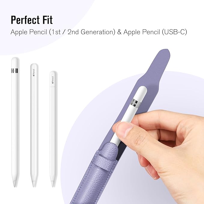 Fintie Pen Holder with USB Adapter Pocket for Apple Pencil Pro, Apple Pencil (USB-C / 1st / 2nd Generation), Elastic Vegan Leather Sleeve Pouch Compatible with iPad Case, Lilac Purple