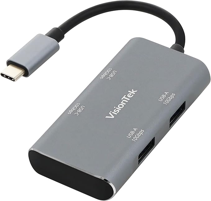 VisionTek USB C Hub 4 Port Adapter - 10Gbps High Speed Data Transfer Dongle, 2 USB C and 2 USB A Ports, Aluminum Multiport Splitter for MacBook Pro Air, iPad Pro, Chromebook, Windows Laptop