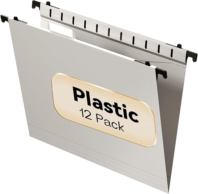 Plastic Hanging File Folder Letter Size,12 Pack Reinforced Heavy Duty Hanging Folder,Sturdy File Cabinet Folders,Gray Hanging File Folders with Tabs,Hanging Folders for Filing Cabinet