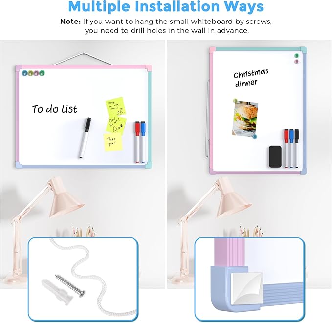 MaxGear Double-Sided Dry Erase Board for Wall, 16"x12" Hanging Whiteboard, Small Dry Erase White Board, Portable Whiteboard for Planning, Drawing, Memo, to Do List, Multi-Colorful Frame