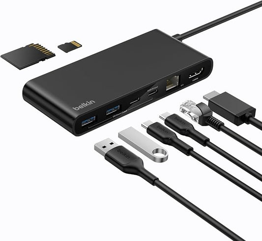 Belkin Connect 8-Port USB C Hub, Supports Display w/Resolutions up to 4K@60Hz - Works with Mac, Windows, and Chromebook - 100W PD w/ 10Gbps Data Transfer Speeds & 2.5Gbps Ethernet - Black