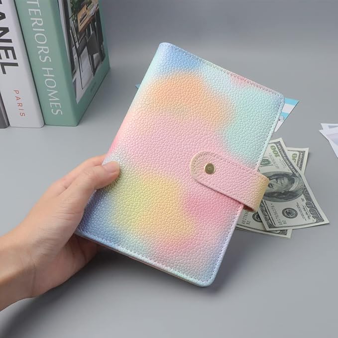 Pink PU Leather Budget Binder Cover, for A6 6-Ring Money Organizer Budgeting Refillable Loose Leaf Receipt Binder Notebook Bookmark Planner Book with Card Pockets Snap Buckle