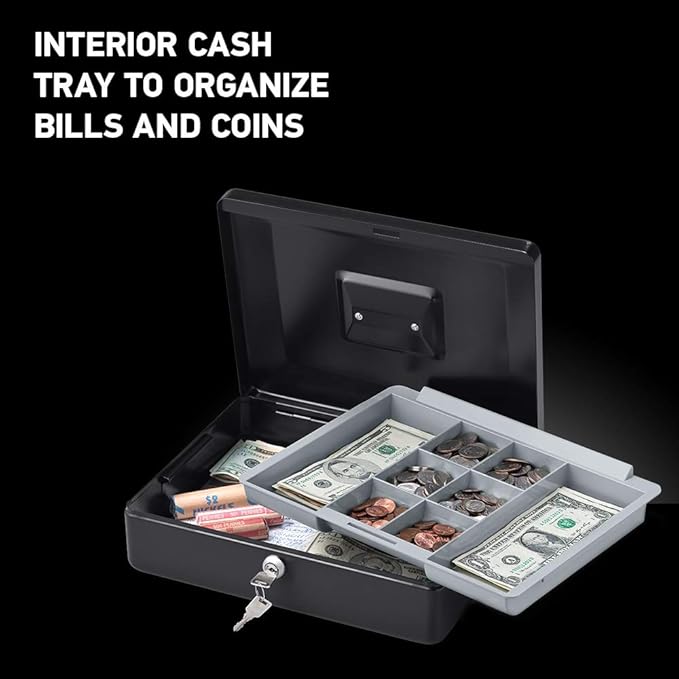 SentrySafe Black Money Saving Box with Cash Tray and Key Lock,Portable Safe Box with Carrying Handle,0.21 Cubic Feet,3.75 x 12 x 9.3 Inches,CB-12,(Pack of 3)