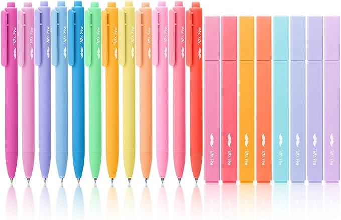 Mr. Pen- Aesthetic Highlighters and Gel Pens, 20 Pack, 8 Pastel Highlighters No Bleed & 12 Colorful Ink 0.7mm Aesthetic Gel Pens