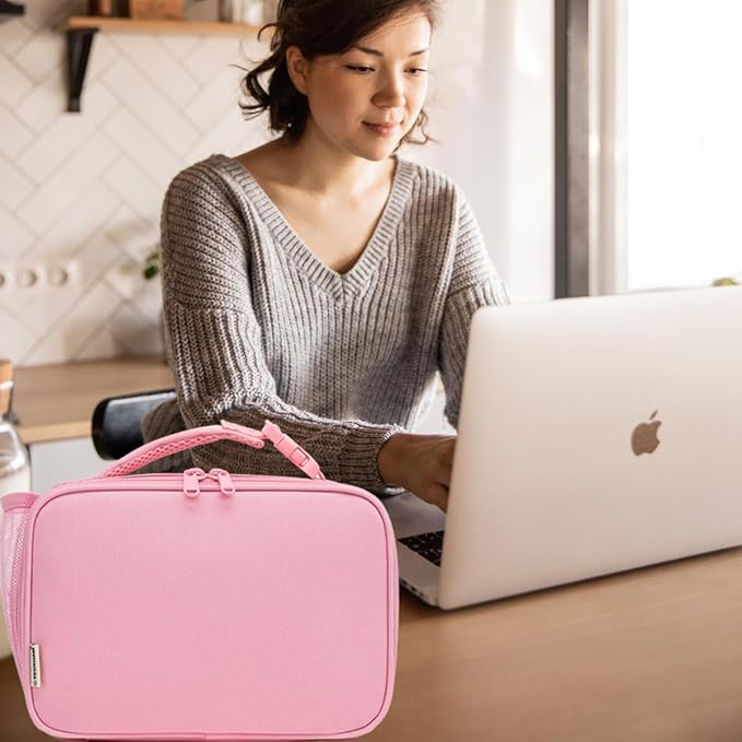Insulated Lunch Box for School, Thermal Reusable Durable Freezable Lunch Bags for Kids Boys Girls Men Women - Small Soft Cooler Portable Lunch Tote Kit for Work Picnic Travel,Pink