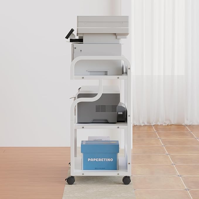 VECELO Large Printer Stand with Power Outlet, 3-Tier Rolling Cart with Lockable Wheels, Heavy Duty Utility Table for Home Office, 18.9"x23.6"x30.2", White