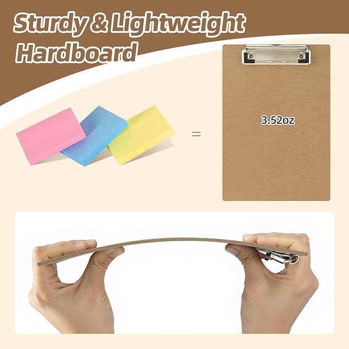 6 x 9 Clipboards Bulk, 15 Pack Small Clip Board, A5 Letter Size Wooden Hardboard Kids Clipboard Pack for Classroom, Party, Home, Brown