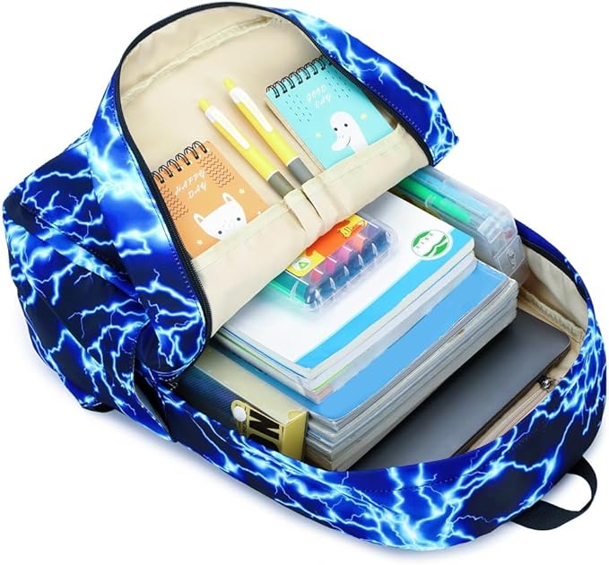 BABUN Backpack for Boys Middle Elementary Set for Kids Bookbag Lightning Laptop School Bags Waterproof With Lunch Box Bag (3-Blue)