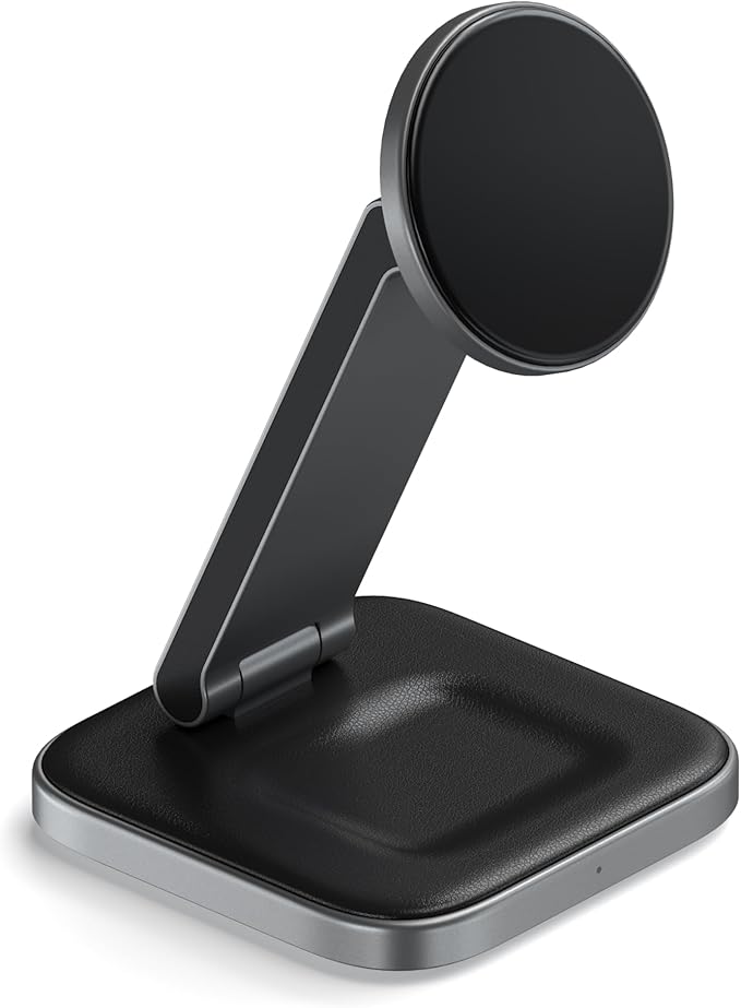 Satechi 2 in 1 Wireless Charger, Qi2 15W Dual Wireless Charger Stand, Magnetic, Foldable Travel Charger Station for iPhone 17 to 12 Series, and AirPods Pro 4/3/2