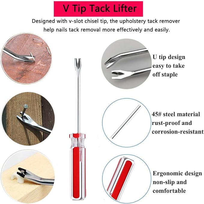Upholstery and Construction Staple Remover with Tack Puller Tool, Nail Puller, Carpet Remover, for Removing All Kinds of Staples for Furniture, Wooden Case, Carton, Floor, Photo Frame （3pcs）