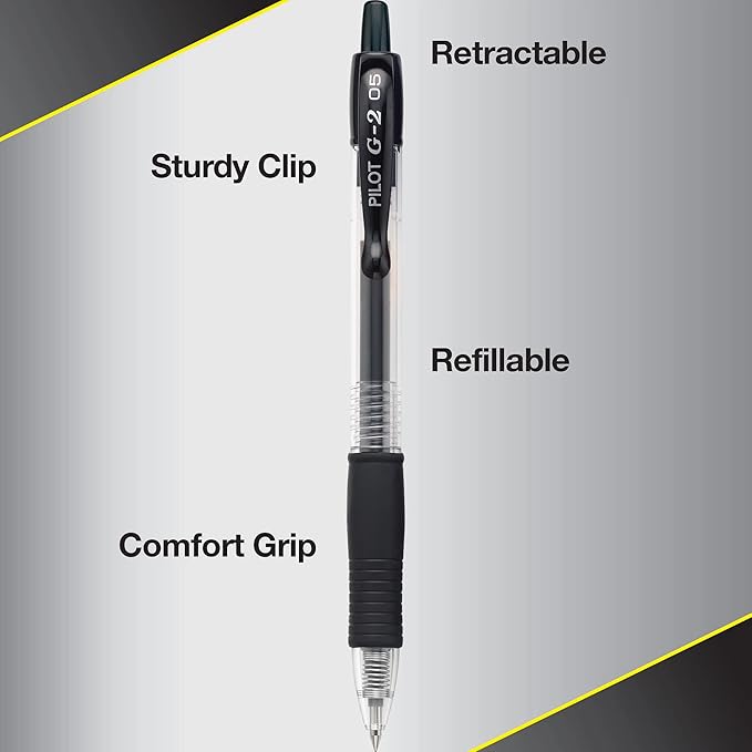 Pilot G2 Premium Gel Roller Pens, Extra Fine Point 0.5 mm, Gel Pens Black, Pack of 5 - Ideal for School, Journaling & Office Writing