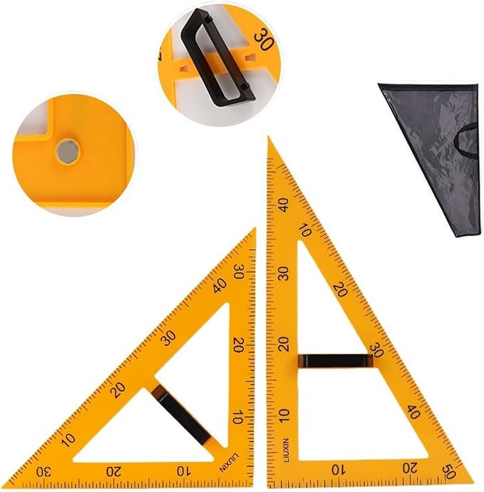 Magnetic Triangular Scale Ruler Set Drafting Tools Mathematics Protractor Pencil Compass, Math Geometry Classroom Teaching Measurement Set Oversized Ruler (45 ° and 60 ° Triangular Rulers)