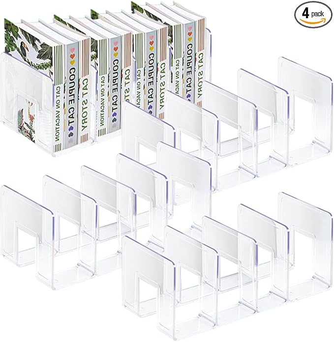 4Pcs Clear Acrylic Desk File Sorter, Desktop File Organizer, 4 Sections Clutch Divider File Folder Rack, Purse Handbag Organizer Letter Notebook Folder, Office Supplies Stand (Clear)
