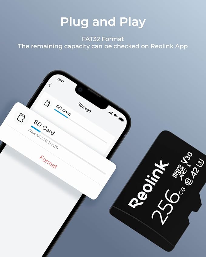 REOLINK 256GB microSDXC Memory Card, Up to 100MB/s, 4K UHD, U3, A2, V30, Class 10, FAT32, Micro SD Card Fully Compatible with Reolink Security Camera, Reolink PoE/WiFi/Battery Doorbell