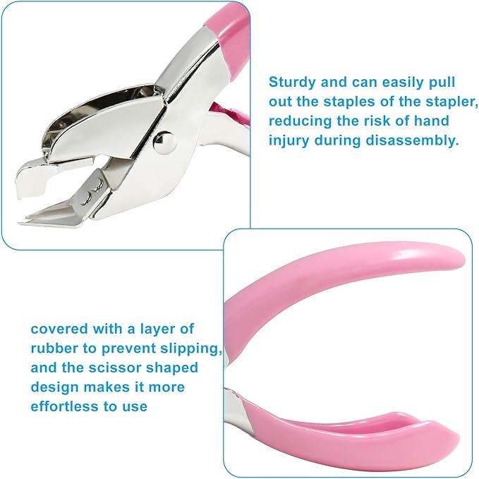 Waziaqoc Staple Removers, Office Staple Remover Tool for Office Heavy Hand Staple Pin Pull, Pink