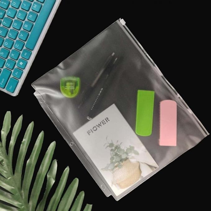 YoeeJob 3 Holes Clear PVC Zipper Binder Pocket Insert Pages Letter Size, 8 1/2" x 11 Loose Leaf Binder Filing Storage Bags 15 Per Pack