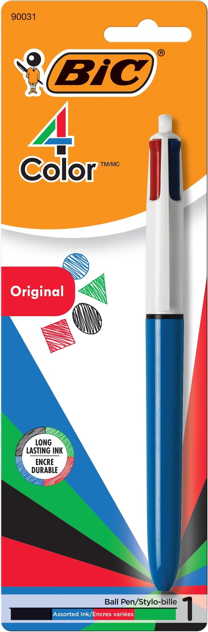 BIC 4-Color Retractable Ballpoint Pen with 1.0 mm Medium Point, 1-Count in Assorted Ink Colors