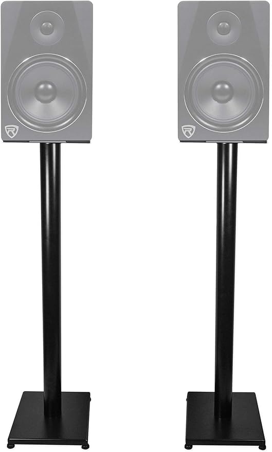 Rockville RS37B 37" Steel Bookshelf Speaker Stands, 60 lbs Capacity, Cable Management, Anti-Vibration Pads, Adjustable Feet, for Home Audio and Studio Monitoring (Pair)