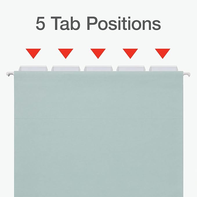 Pendaflex Hanging File Folders, 25 Pack, Letter Size (8.5" x 11"), Assorted Colors: Khaki, Peach, Light Blue, Light Green, 5 Tab Positions, Includes Tabs and Inserts, Durable Hanging Files