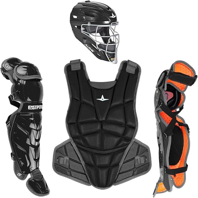 All-Star Catcher’s Gear Kit – Includes Helmet, Chest Protector & Leg Guards – Lightweight, Durable Baseball Protective Set, Meets NOCSAE