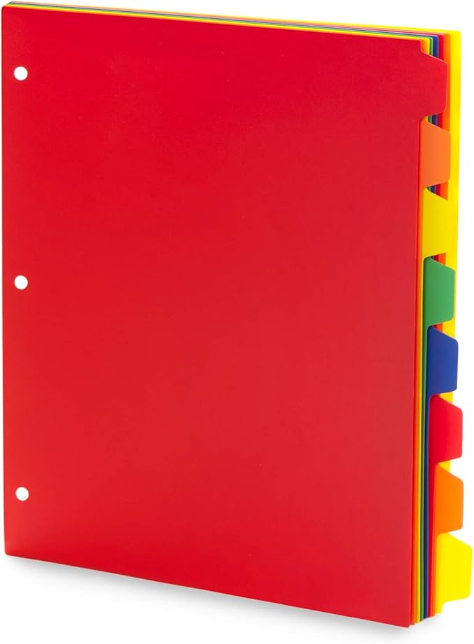 Blue Summit Supplies 24 Pack 8 Tab Plastic Dividers, Heavy Duty Plastic Dividers for 3 Ring Binder with 3 Hole Punch for Notebooks and Binders, Assorted Colors, Letter Size