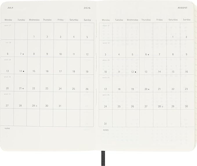 Moleskine Classic 12 Month 2026 Monthly Planner, Soft Cover, Pocket (3.5" x 5.5"), Black, 128 pages