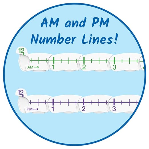 hand2mind Advanced NumberLine Clock, Telling Time Teaching Clock, Elapsed Time Clock, Analog Clock Learning for Kids, Middle School Clock Manipulatives, Teaching Time Classroom Clock (Set of 25)