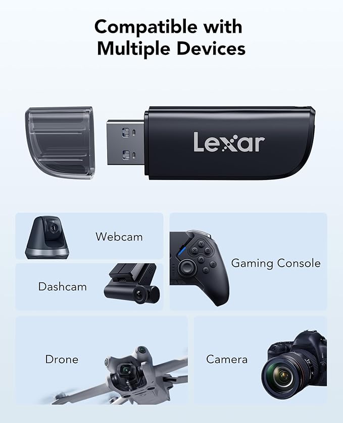 Lexar Dual Slot USB-A Reader, USB 3.2 Gen 1 Up to 104MB/s, USB-A for SD/MicroSD/SDHC/SDXC Camera Card Reader Adapter, OTG MicroSD Card Reader for PC/Laptop/Tablet