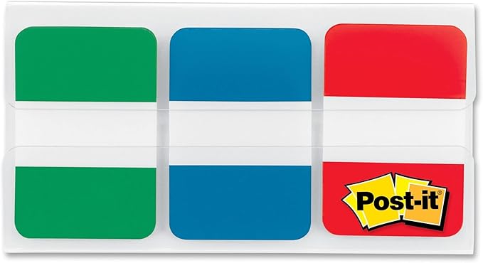 Post-it 686GBR File Tabs 1 x 1 1/2 Blue/Green/Red 66/Pack