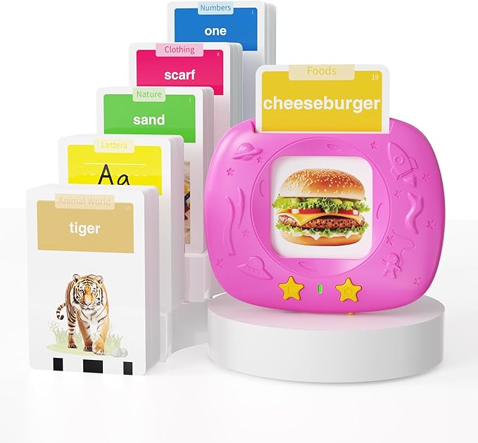 HOMESTEC Toddler Talking Flash Cards with American Accent and 288 Sight Words for Speech Therapy Learning Montessori Sensory Play for Boys and Girls Ages 3 to 6 Easter Basket Stuffer (Pink)
