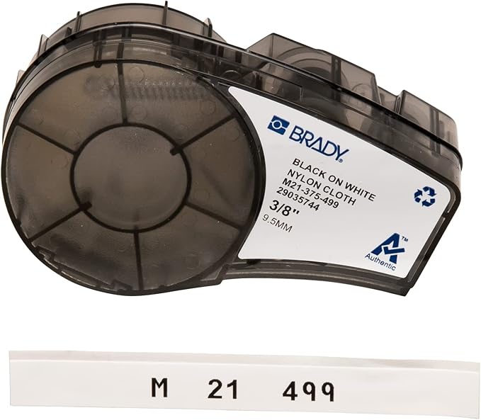 Brady Authentic (M21-375-499) Multi-Purpose Nylon Label for General ID, Wire Marking, and Lab Labeling, Black on White- For M210, M210-LAB, M211, BMP21-PLUS and BMP21-LAB Printers, .375" W, 16' L