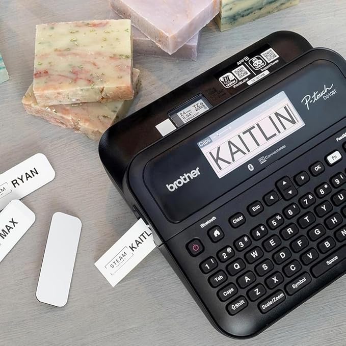 Brother Business Professional Connected Label Maker Bundle with Carrying Storage Case and TZe2312PK P-Touch Black Print on White Laminated Label Tape