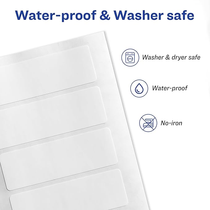 Avery No-Iron Fabric Labels, 1" x 3", Washer and Dryer-Safe Waterproof Labels, Non-Printable, 20 Total (40724)