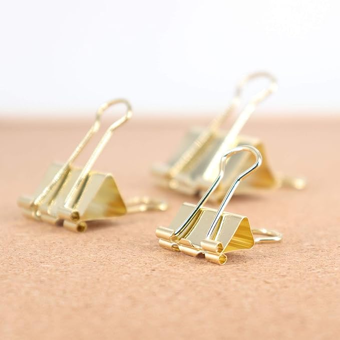 Gold Binder Clips Paper Clamps, Assorted Sizes Set (Small, Medium, Large) for Office School and Home Supplies