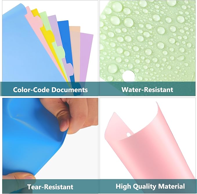 HABGP 96Pcs/12 Set 3 Ring Binder Dividers with Tabs, 8 Color Tab Divders for 3 Ring Binder, Plastic Pastel Page Folder Dividers Sheet Protectors, Three Ring Binder Index Dividers for Notebook