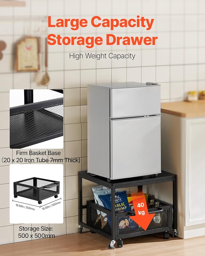 VEVOR Mini Fridge Stand with Storage, 198 lbs Mini Fridge Table with Movable Storage Cart & Swivel Wheels, Beverage Refrigerator Stand for Coffee Bar, Mini Fridge Organizer for Office Home Dorm, Black