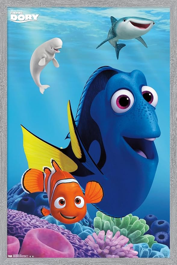 Trends International Disney Pixar Finding Dory - Dory Wall Poster, 34L x 22.4W, Gray Framed Version