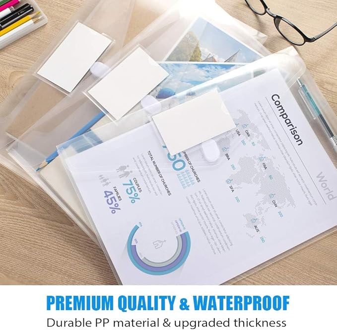 Sooez 5 Pack Plastic Envelopes Poly Envelopes, Clear Document File Folders US Letter A4 Size File Envelopes with Label Pocket for School Home Work Office Organization, Clear