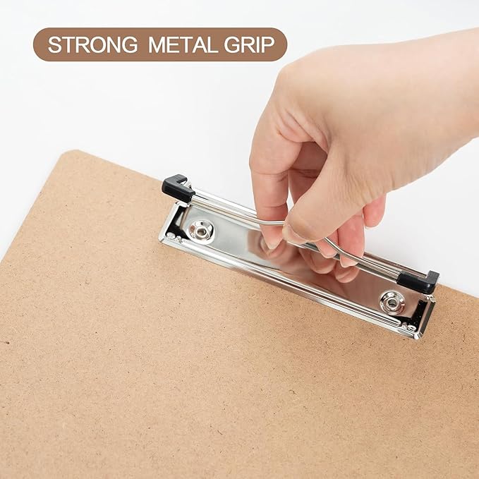 15 Pack Clipboard 9 x 12.5 Letter Size Clip Boards Bulk, A4 Wooden Hardboard Office Clipboards Pack for Classroom, Work-Meetings, Brown