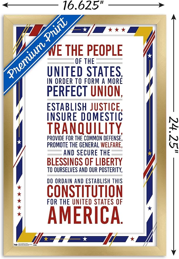 Trends International The United States Of America - Constitution Preamble Wall Poster, 14.725" x 22.375", Gold Framed Version