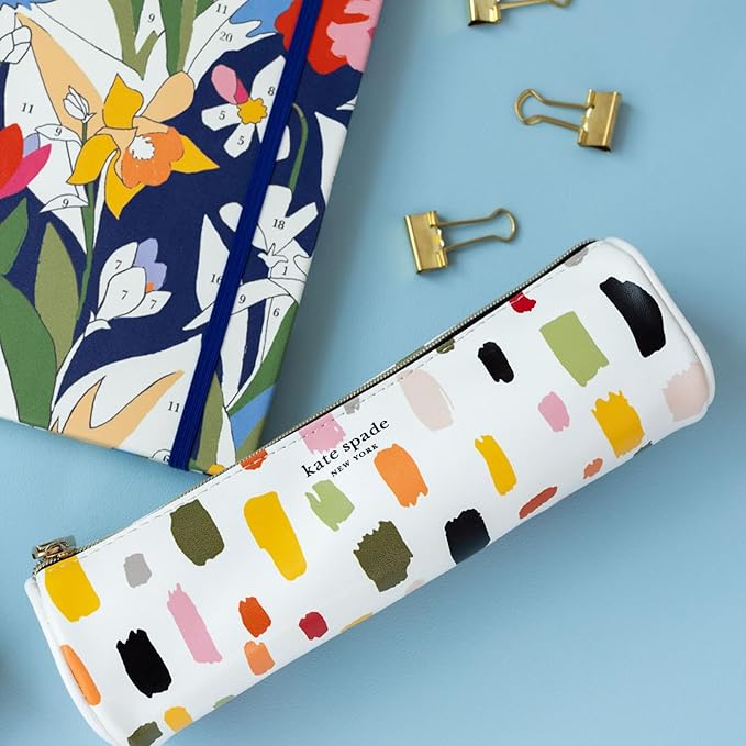 kate spade new york Lined Writing Journal with Pen Case, Vegan Leather Journal with 168 Pages, Zipper Pouch for Office Supplies, Paint by Numbers
