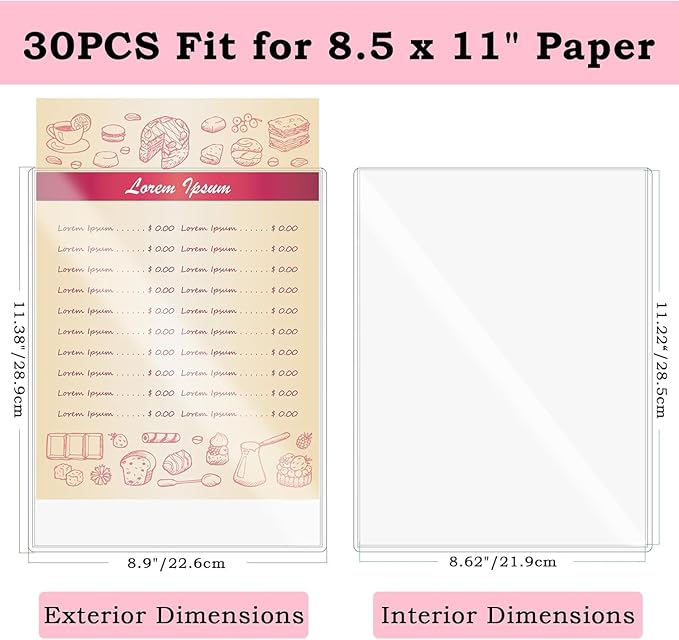 AKONEGE 30PCS 8.5" x 11" Rigid Print Protectors, Clear Hard Plastic Page Sheet Protectors, Hard Plastic Sleeves for Paper Photo Poster, Document Holder Birth Certificate Protector