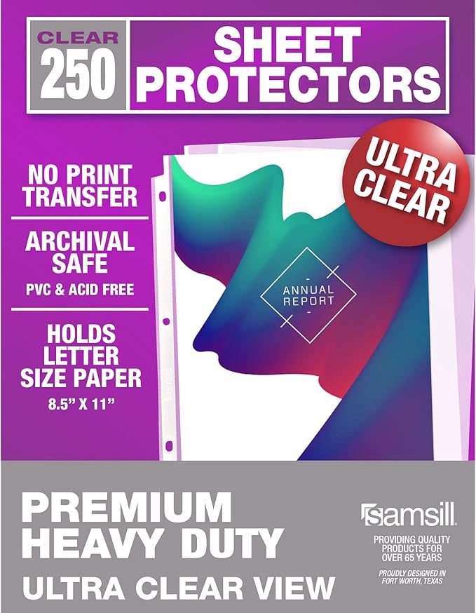 Samsill Ultra Clear Sheet Protectors, 8.5x11 Inch Page Protectors for 3 Ring Binder, Premium Heavy Duty, Letter Size, Top Loading, Acid Free (Pack of 1500)