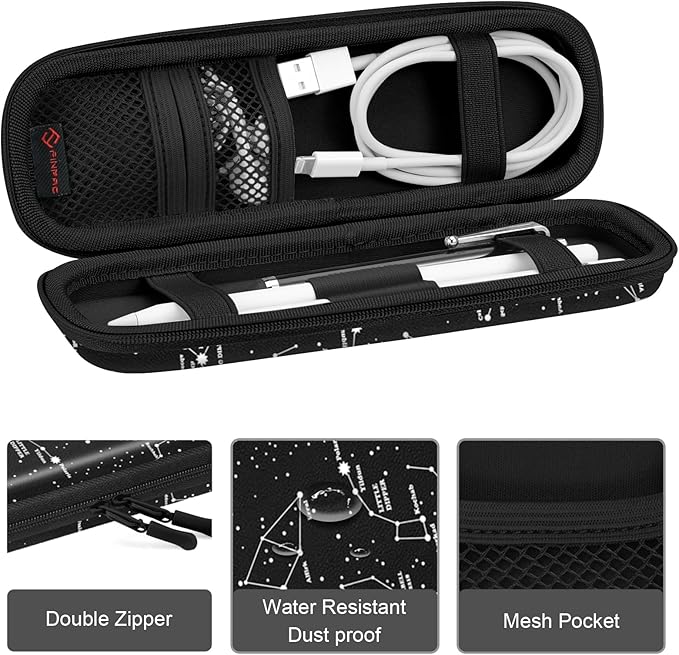 Fintie Holder Case for Apple Pencil Pro, Apple Pencil (USB-C / 1st / 2nd Generation), PU Leather Carrying Bag Sleeve Compatible with Pen, USB Cable, Samsung Stylus, Constellation