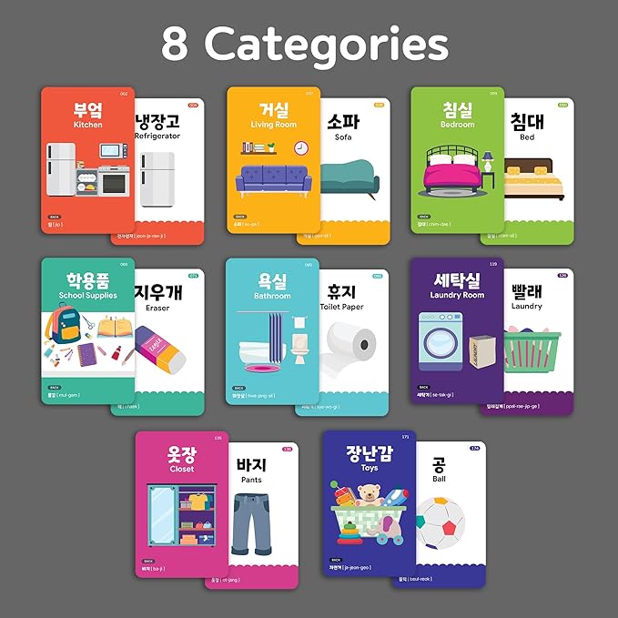 Korean Flashcards 2-Pack Beginner Gift Set - 40 Hangul, Numbers, Colors & Things Around The House Voc for Beginners with MP3 Audio