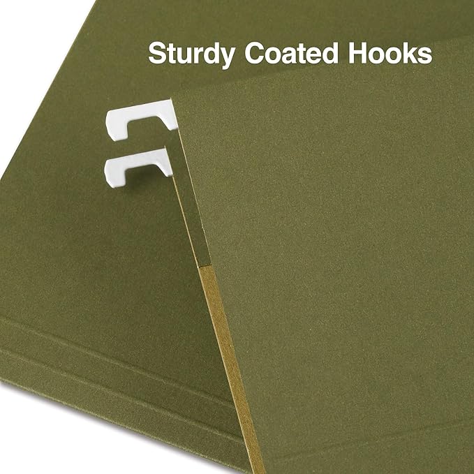 Staples Hanging File Folders, Letter Size, 5‑Tab, Standard Green, Heavy‑Duty Construction – 100/Carton