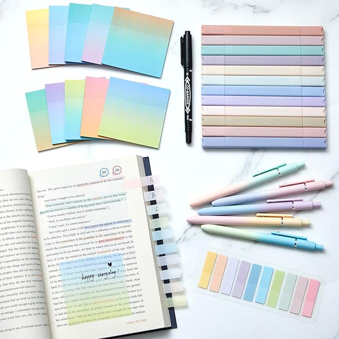 Jutom 38 Pcs Bible Journaling Study Kit for Women, Book Annotation Supplies with Highlighters Pens, Tabs, Sticky Notes, Markers for Christian Office Bible Study Supplies(Gradient Color,Square)