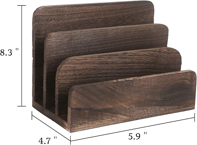File Holder for Desk,Wood Paper Organizer,Rustic Desk Organizer,Mail Sorter for Desktop,Organizer for Counter,Letter Organizer for Document/Filing/Folders/Paper,Darkbrown