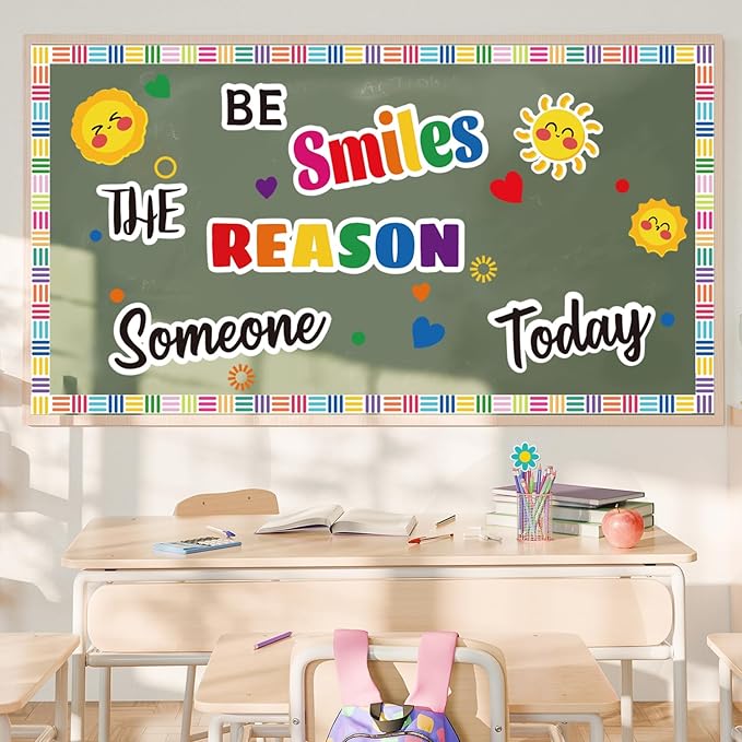 Welcome Back to School Bulletin Board Decorations, Bulletin Board Decor Sets for Smiley Face Classroom Decor, Boho Theme Back to School Decorations for Classroom(Be The Reason Someone Smiles Today)