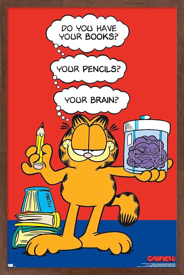 Garfield - Brain Wall Poster, 34L" x 22.4W", Mahogany Framed Version